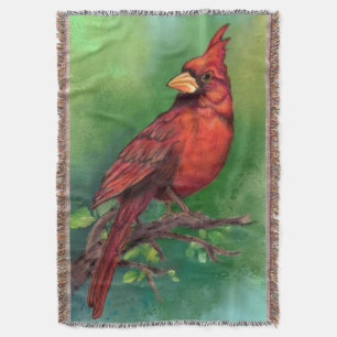 Northern Red Cardinal Bird Throw Blanket
