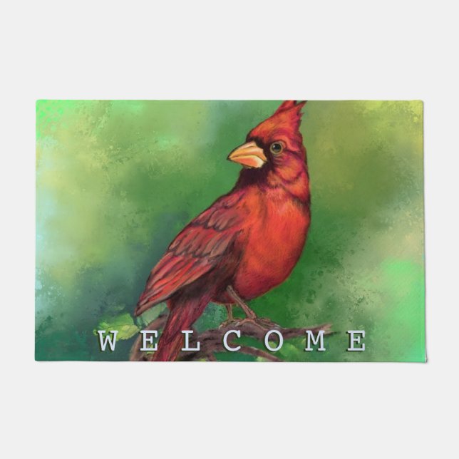 Northern Red Cardinal Bird Welcome Doormat (Front)