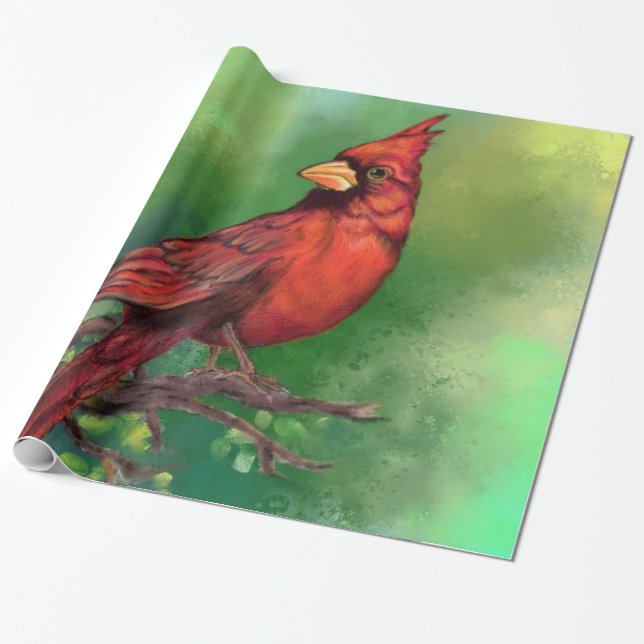 Northern Red Cardinal Bird Wrapping Paper (Unrolled)