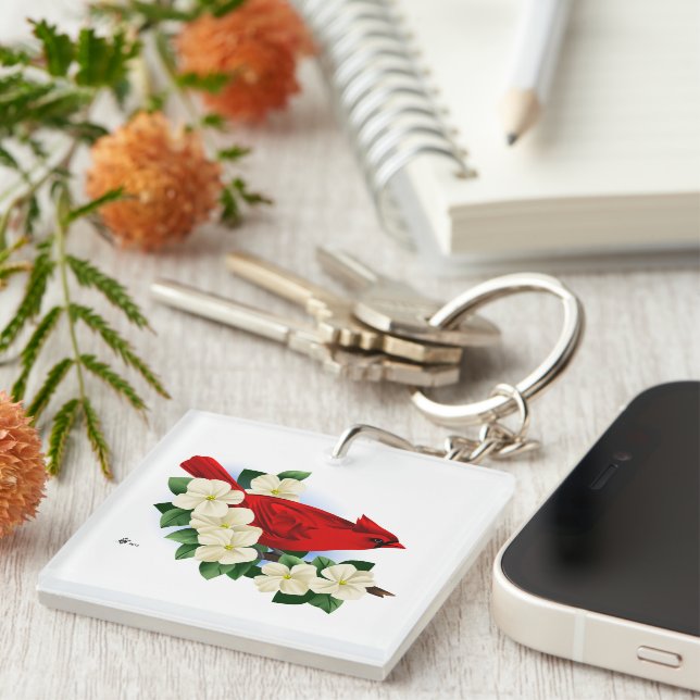 Northern Red Cardinal Keychain (Front Right)