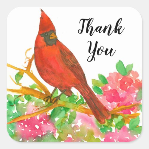 Northern Red Cardinal Thank You Square Sticker