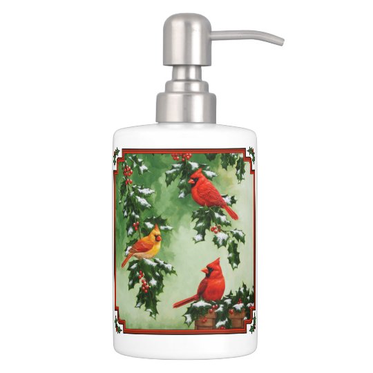 Northern Red Cardinals and Holly Bath Set