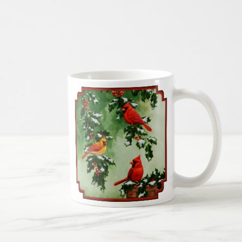 Northern Red Cardinals and Holly Coffee Mug