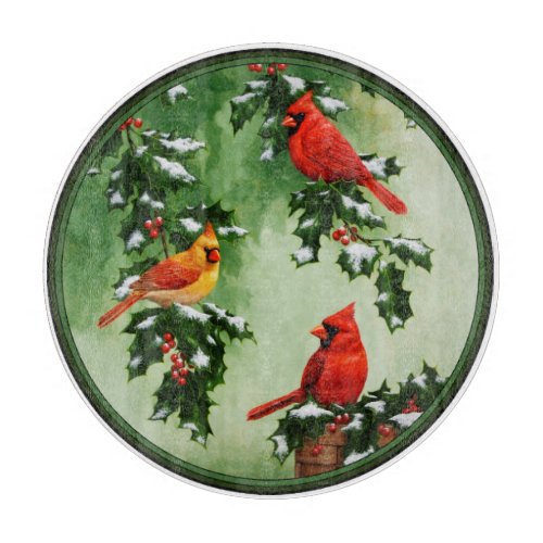 Northern Red Cardinals and Holly Cutting Board