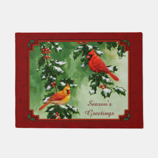 Northern Red Cardinals and Holly Doormat