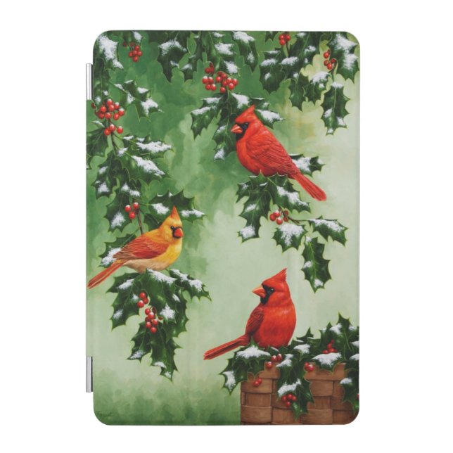 Northern Red Cardinals and Holly iPad Mini Cover (Front)