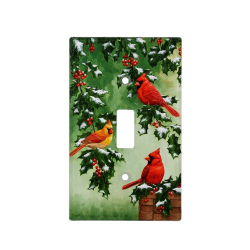 Northern Red Cardinals and Holly Light Switch Cover