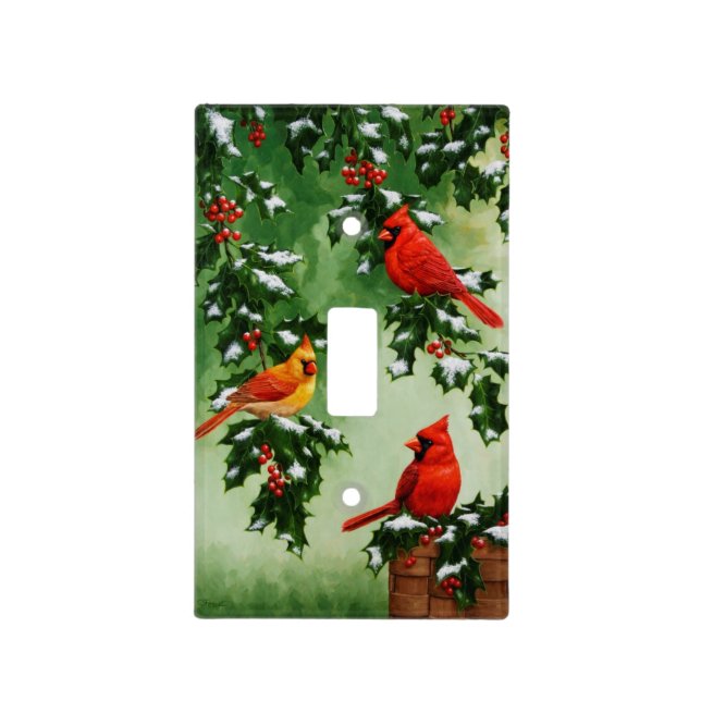 Northern Red Cardinals and Holly Light Switch Cover (Front)