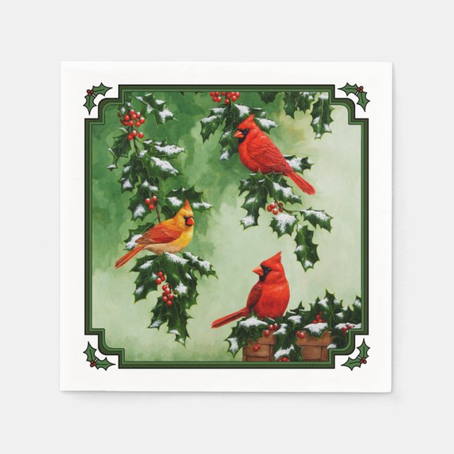 Northern Red Cardinals and Holly Napkins (Front)