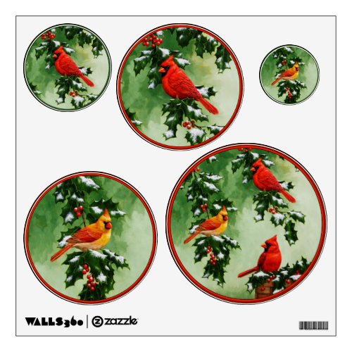 Northern Red Cardinals and Holly Wall Decal