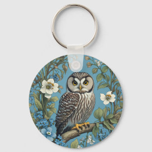 Northern Saw-Whet Owl William Morris Inspired Keychain