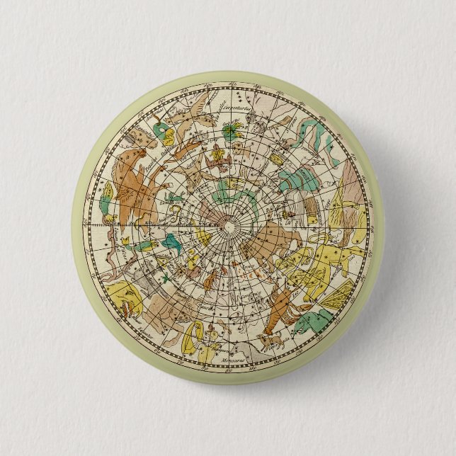 Northern Sky Star Chart and Constellations Map Pinback Button (Front)