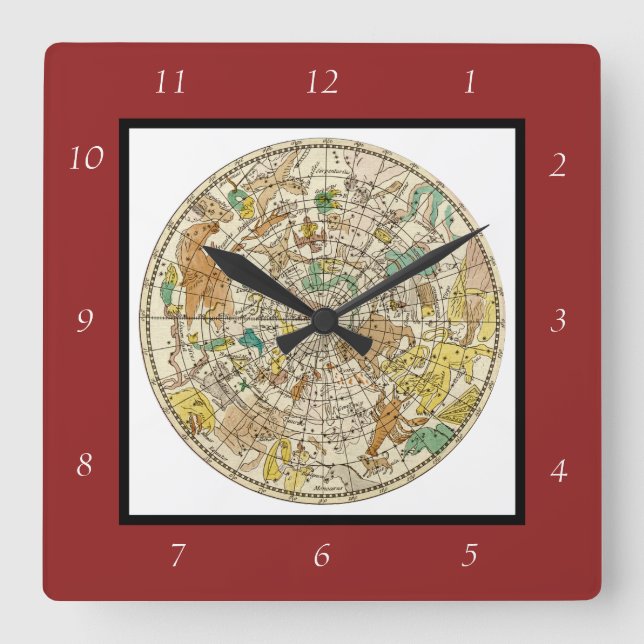 Northern Sky Star Chart and Constellations Map Square Wall Clock (Front)
