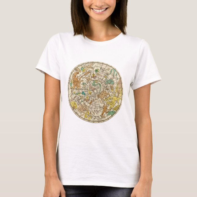 Northern Sky Star Chart and Constellations Map T-Shirt (Front)