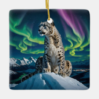 “Northern Sky Wanderer” – Snow Leopard Portrait Ceramic Ornament