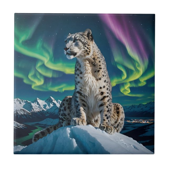 “Northern Sky Wanderer” – Snow Leopard Portrait Ceramic Tile (Front)