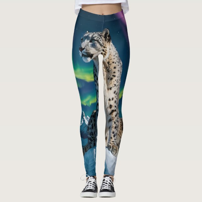 “Northern Sky Wanderer” – Snow Leopard Portrait Leggings (Front)