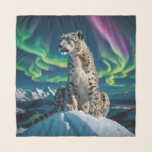 “Northern Sky Wanderer” – Snow Leopard Portrait Scarf<br><div class="desc">“Northern Sky Wanderer” – Snow Leopard Portrait. Against a sky streaked with dancing auroras, a snow leopard sits in quiet command atop a frozen summit. Though it belongs to southern mountains, here it becomes an otherworldly wanderer, impossibly at home in the shimmering night. The crisp air, glowing stars, and distant...</div>