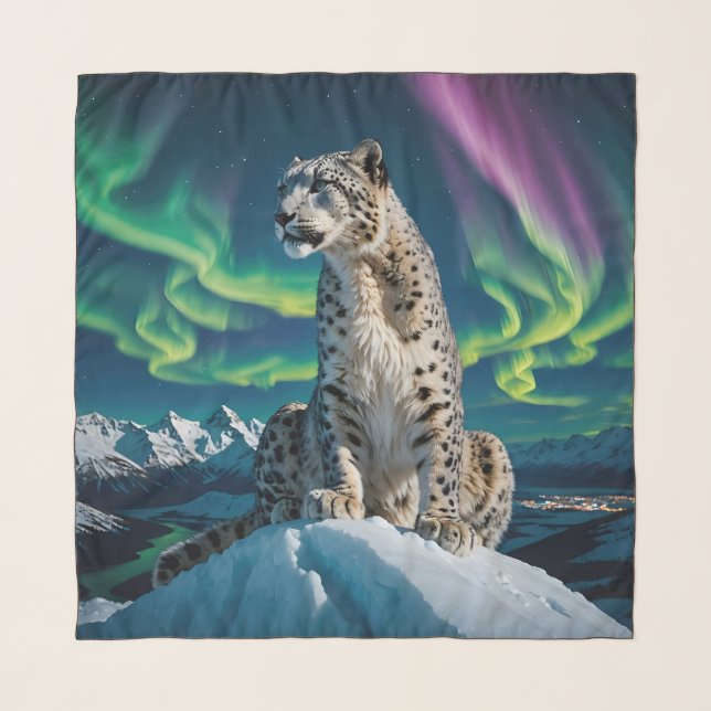 “Northern Sky Wanderer” – Snow Leopard Portrait Scarf (Front)