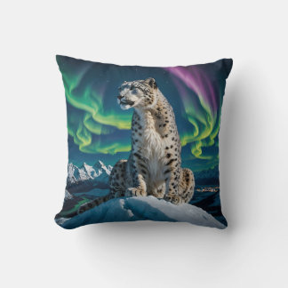 “Northern Sky Wanderer” – Snow Leopard Portrait Throw Pillow