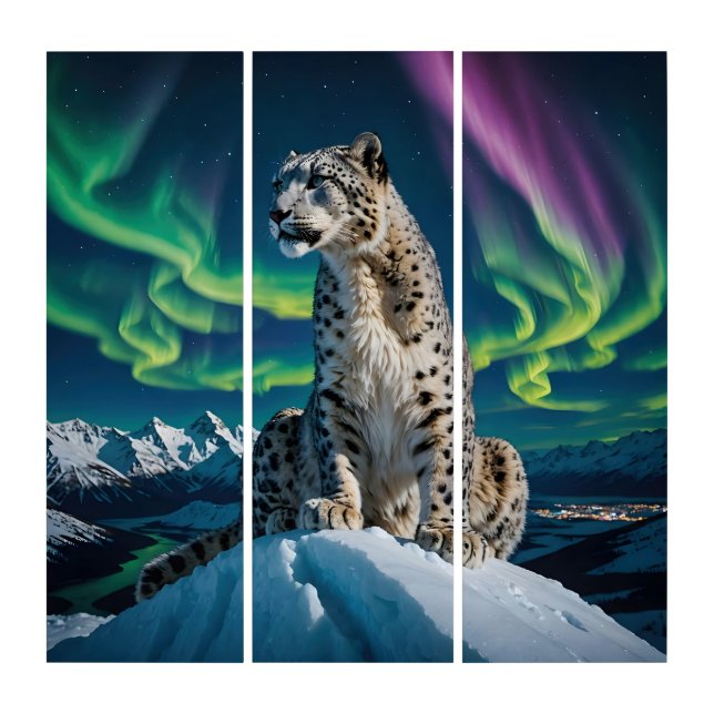 “Northern Sky Wanderer” – Snow Leopard Portrait Triptych (Front)