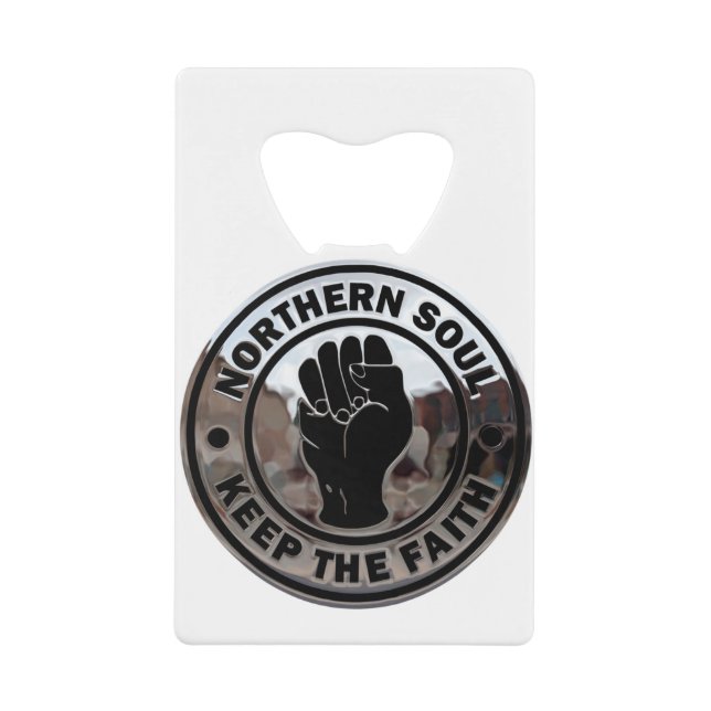northern soul chrome and black credit card bottle opener (Front)