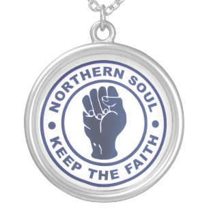 Northern Soul Keep The Faith Slogans & Fist Symbol Silver Plated Necklace