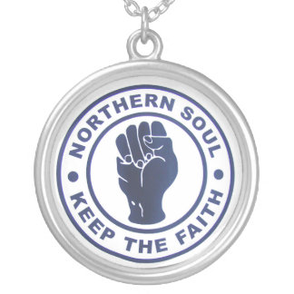 Northern Soul Keep The Faith Slogans & Fist Symbol Silver Plated Necklace