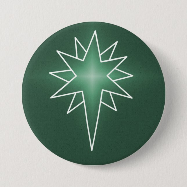 Northern Star Christmas Button, Green Pinback Button (Front)