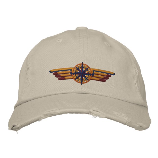 Northern Star Compass Pilot Wings Embroidered Baseball Cap (Front)
