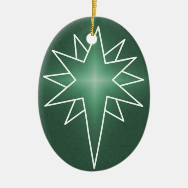 Northern Star Oval Christmas Ornament, Green Ceramic Ornament (Front)