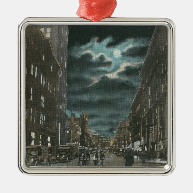 Northern View of Chenango Street at Night Metal Ornament (Front)