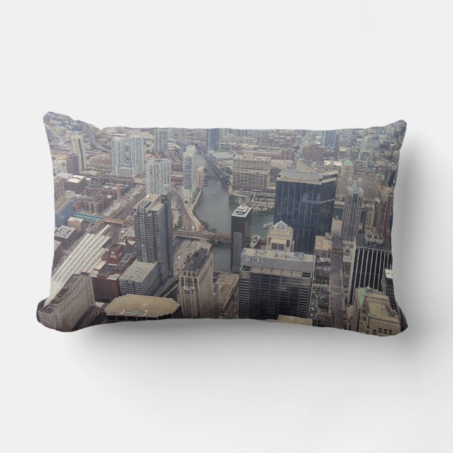 Northern View Of Chicago From Willis Tower Lumbar Pillow (Front)