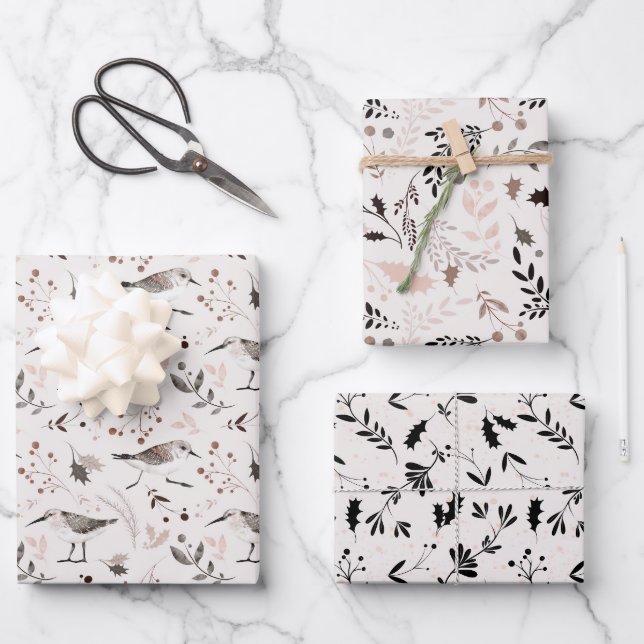 Northern Woods Botanicals Birds Christmas Wrapping Paper Sheets (Front)