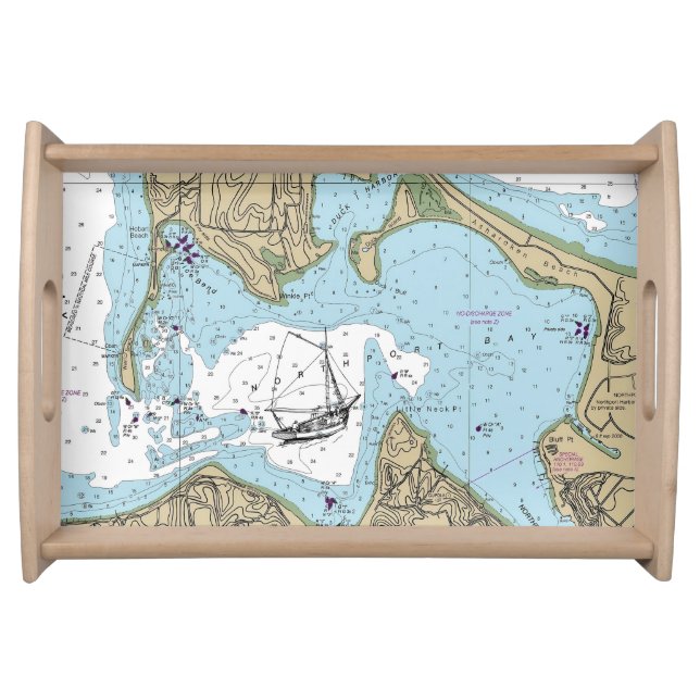 Northport Bay Asharoken Beach Chart Serving Tray (Front)