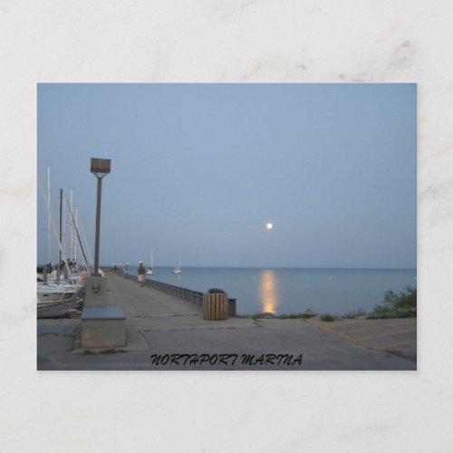 Northport Michigan Marina Moonlight Postcard