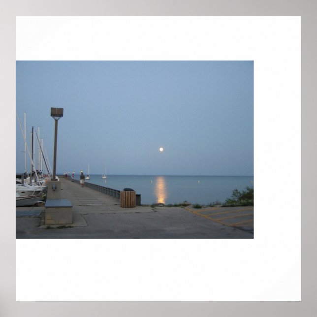 Northport Michigan Marina Moonlight Poster (Front)
