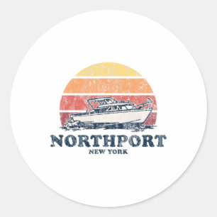Northport Ny Vintage Boating 70s Retro Boat Design Classic Round Sticker