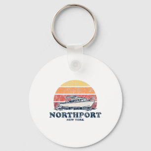 Northport Ny Vintage Boating 70s Retro Boat Design Keychain