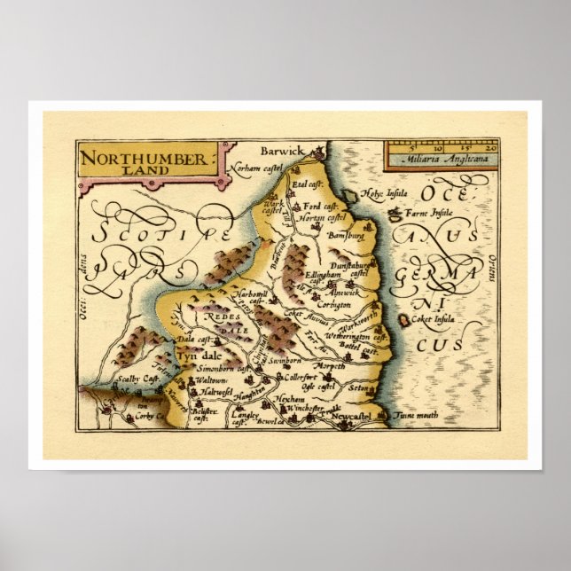 Northumberland County England Old Antiquarian Map Poster (Front)