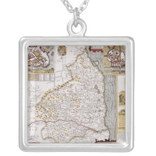Northumberland, engraved by Jodocus Hondius Silver Plated Necklace