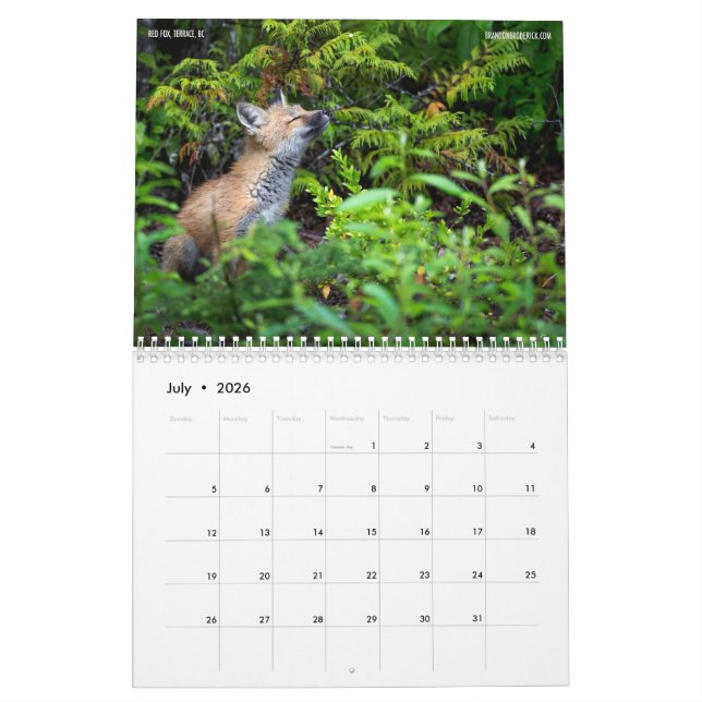 Northwest BC 12 Month Calendar (Jul 2026)