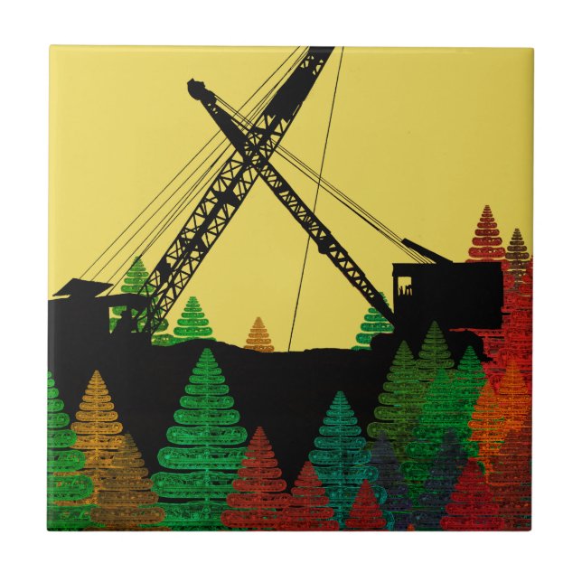 Northwest Crawler Crane n Track Fantasy Art Ceramic Tile (Front)