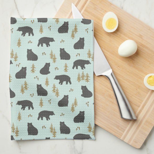 Northwest Forest and Bears Kitchen Towel (Quarter Fold)