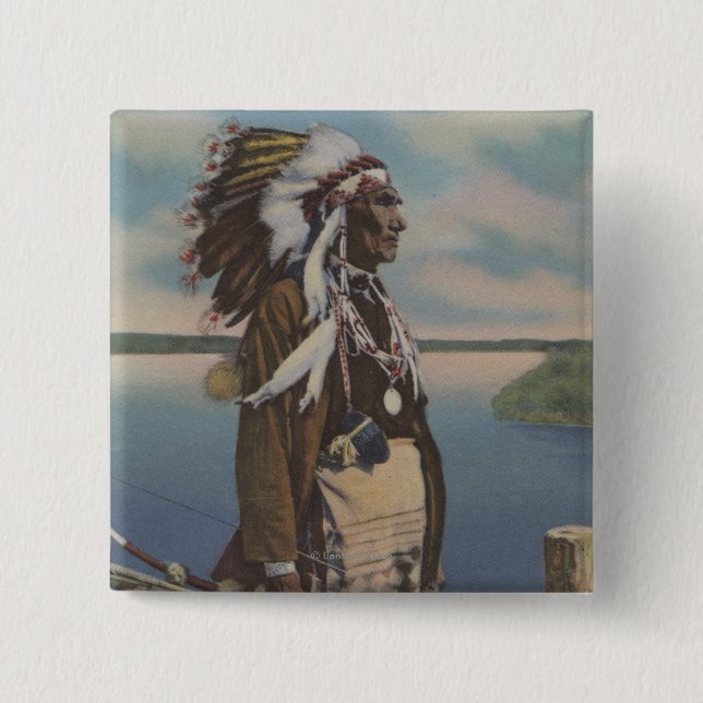 Northwest Indian Chief in Full Regalia Button (Front)