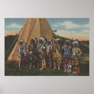 Northwest Indians - Row of Indian Chiefs in War Poster