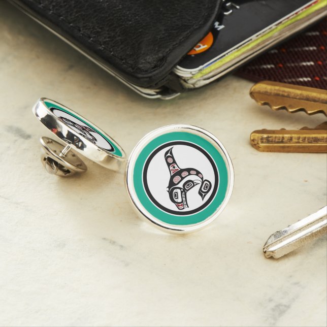 Northwest Pacific coast Haida art Killer whale Lapel Pin (In Situ)