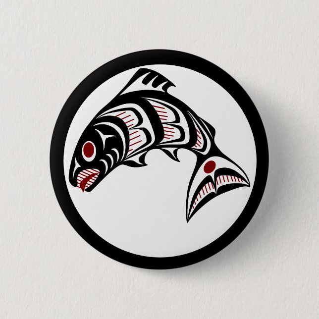 Northwest Pacific coast Haida art Salmon Pinback Button (Front)