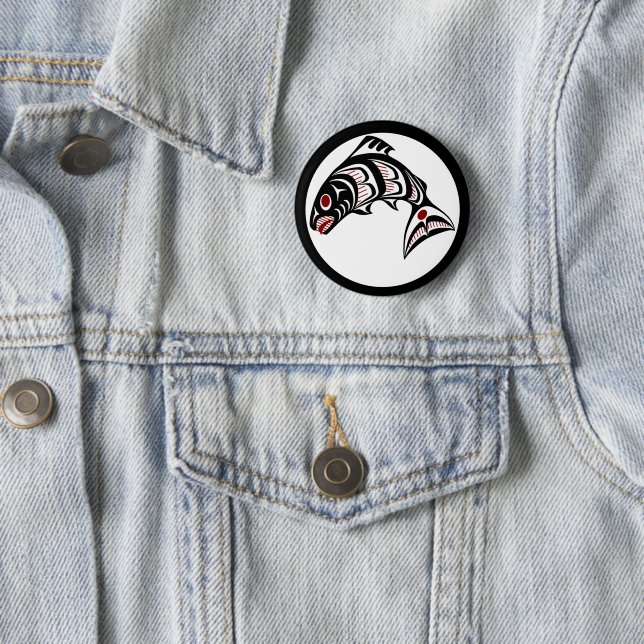 Northwest Pacific coast Haida art Salmon Pinback Button (In Situ)