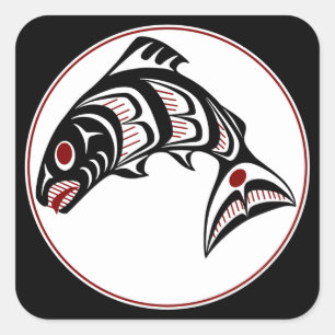 Northwest Pacific coast Haida art Salmon Square Sticker